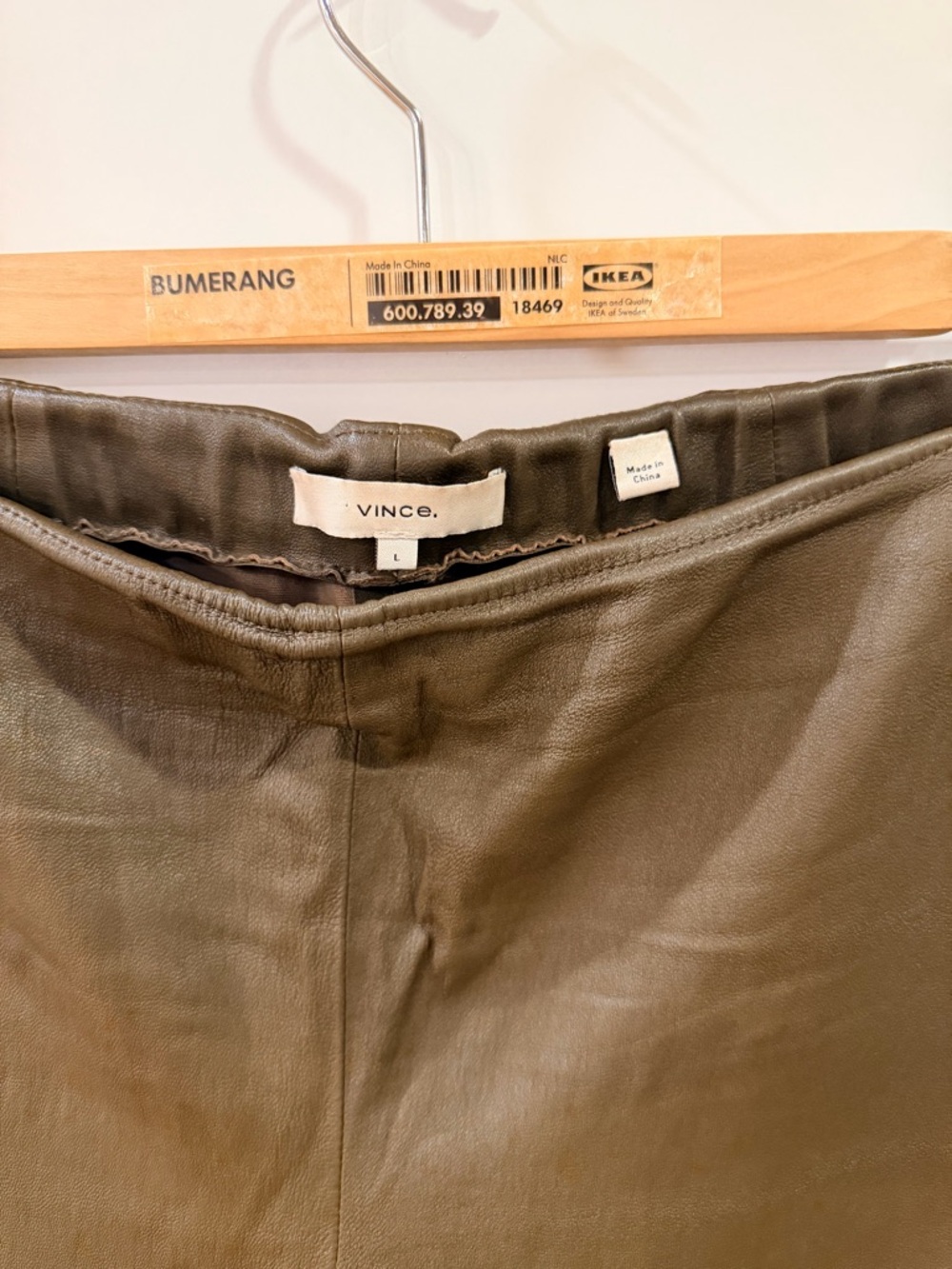 Vince Lamb Leather Pull-On Pants Size Large – Brownish Green, Stretch, Slim Fit - Picture 4 of 5